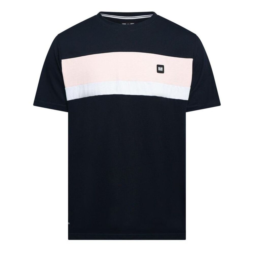 Weekend Offender Mens Crossword Chest Stripe Regular T-Shirt / Navy/Pale Blush/W